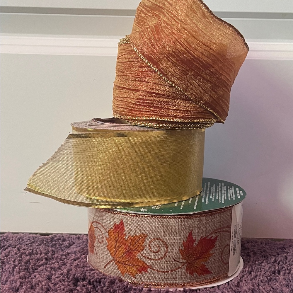 Set of 3 Autumn Ribbon - Gold, Orange, Brown